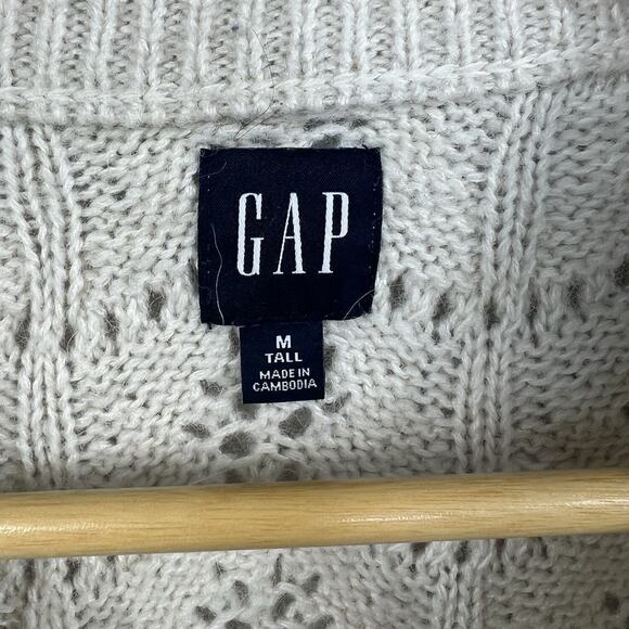 Gap Cream Ivory Pointelle Knit Sweater Sz M Tall Wool Blend Puff Sleeve - Picture 7 of 10